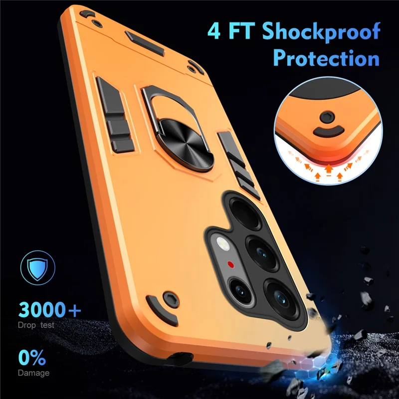 For TECNO Camon 50 Ultra 5G Case PC + TPU Drop Defend Phone Cover with Ring Kickstand - Orange