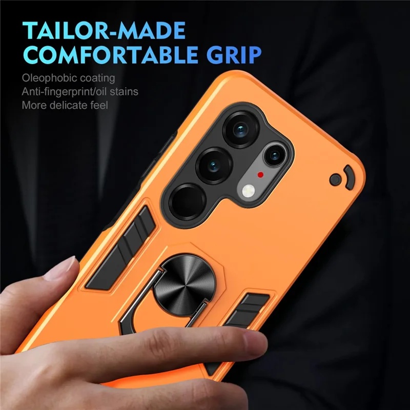 For TECNO Camon 50 Ultra 5G Case PC + TPU Drop Defend Phone Cover with Ring Kickstand - Orange
