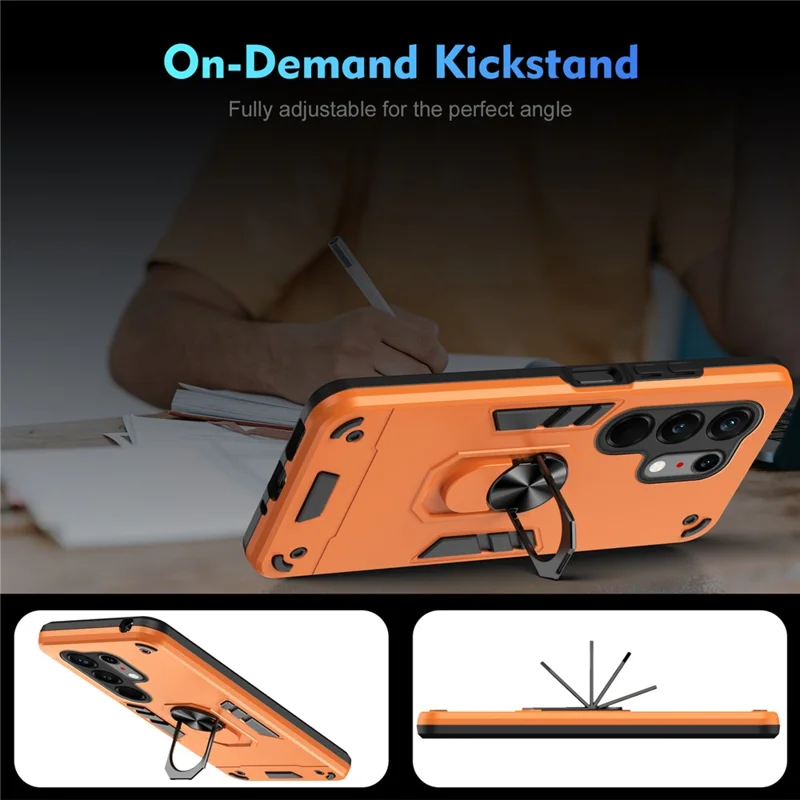 For TECNO Camon 50 Ultra 5G Case PC + TPU Drop Defend Phone Cover with Ring Kickstand - Orange