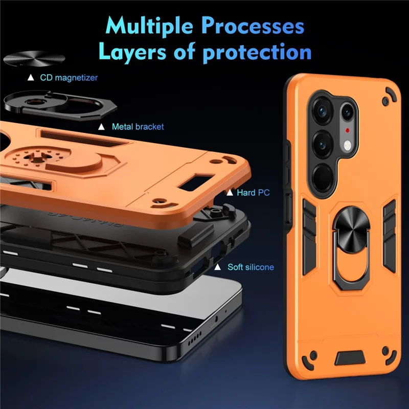 For TECNO Camon 50 Ultra 5G Case PC + TPU Drop Defend Phone Cover with Ring Kickstand - Orange