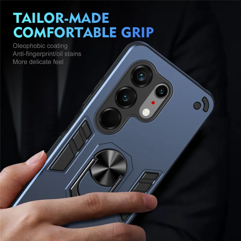 For TECNO Camon 50 Ultra 5G Case PC + TPU Drop Defend Phone Cover with Ring Kickstand - Blue