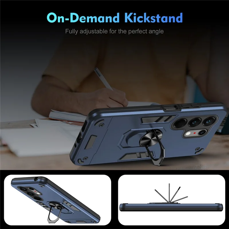 For TECNO Camon 50 Ultra 5G Case PC + TPU Drop Defend Phone Cover with Ring Kickstand - Blue
