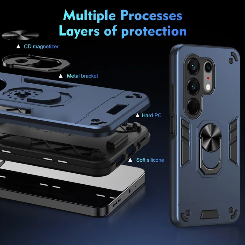 For TECNO Camon 50 Ultra 5G Case PC + TPU Drop Defend Phone Cover with Ring Kickstand - Blue
