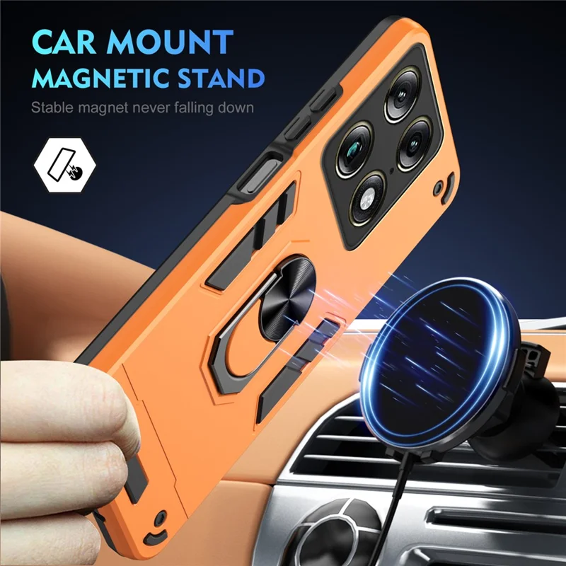 For Motorola Signature 5G Case PC + TPU Drop Defend Phone Cover with Ring Kickstand - Orange