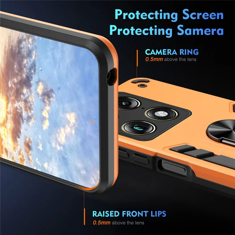 For Motorola Signature 5G Case PC + TPU Drop Defend Phone Cover with Ring Kickstand - Orange
