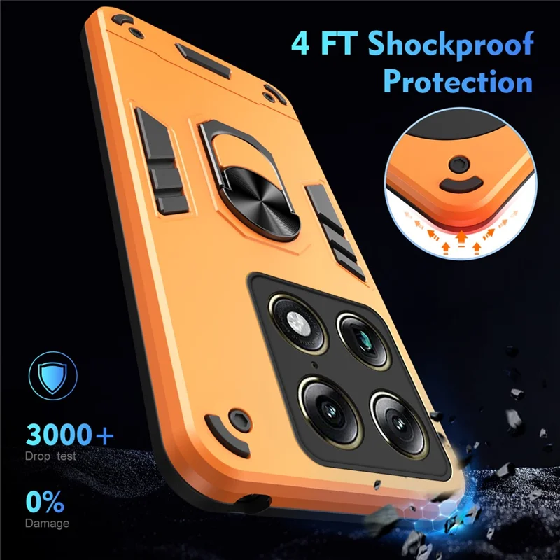 For Motorola Signature 5G Case PC + TPU Drop Defend Phone Cover with Ring Kickstand - Orange