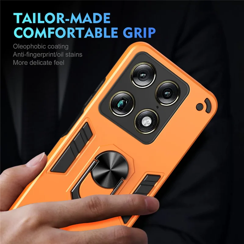 For Motorola Signature 5G Case PC + TPU Drop Defend Phone Cover with Ring Kickstand - Orange