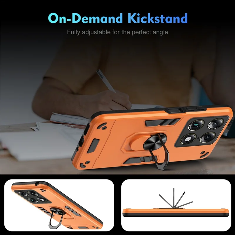 For Motorola Signature 5G Case PC + TPU Drop Defend Phone Cover with Ring Kickstand - Orange