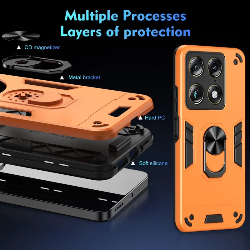 For Motorola Signature 5G Case PC + TPU Drop Defend Phone Cover with Ring Kickstand - Orange