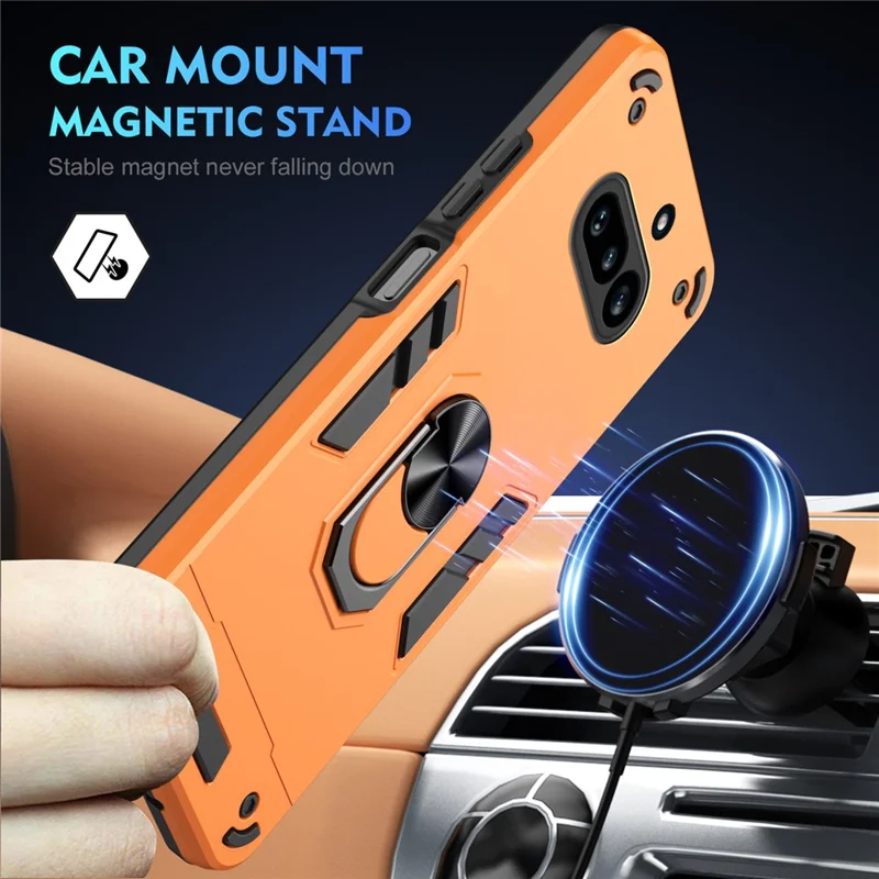 For Nothing Phone (4a) Case PC + TPU Drop Defend Phone Cover with Ring Kickstand - Orange