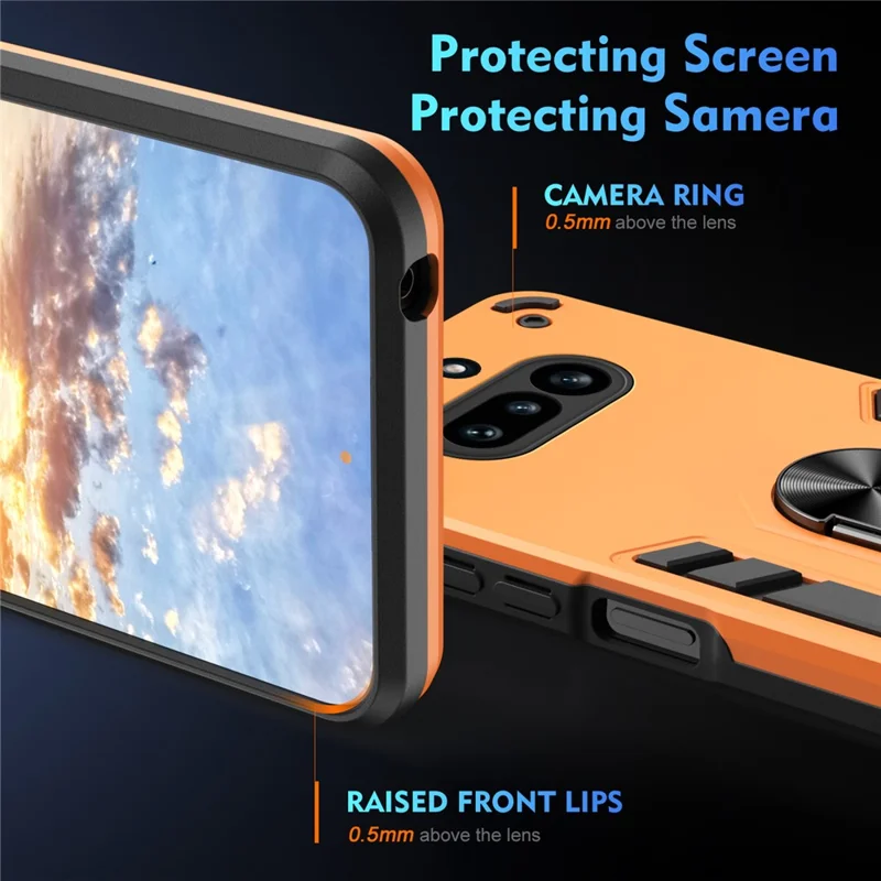 For Nothing Phone (4a) Case PC + TPU Drop Defend Phone Cover with Ring Kickstand - Orange