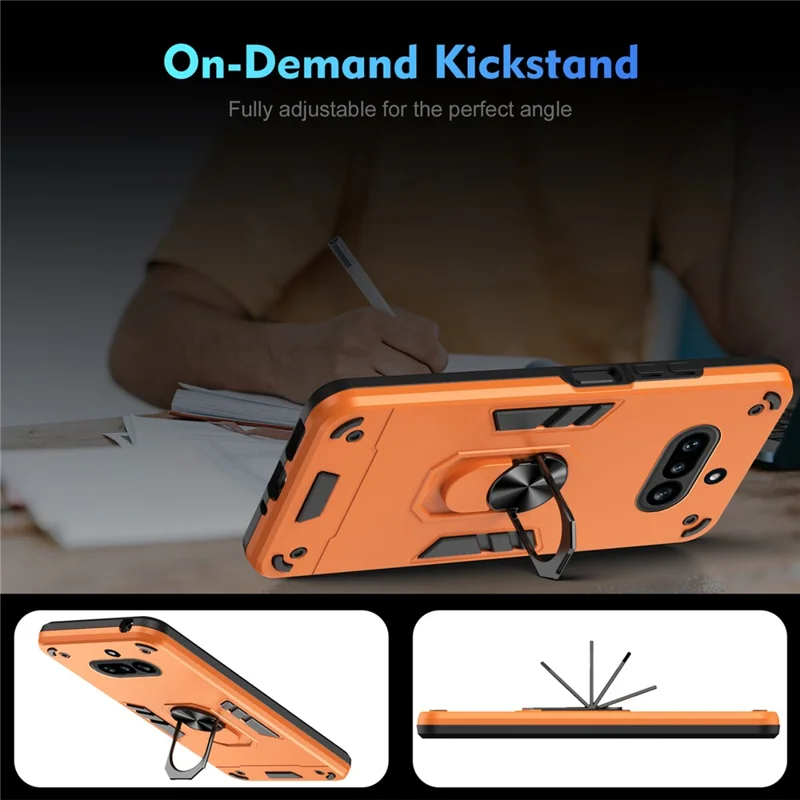 For Nothing Phone (4a) Case PC + TPU Drop Defend Phone Cover with Ring Kickstand - Orange