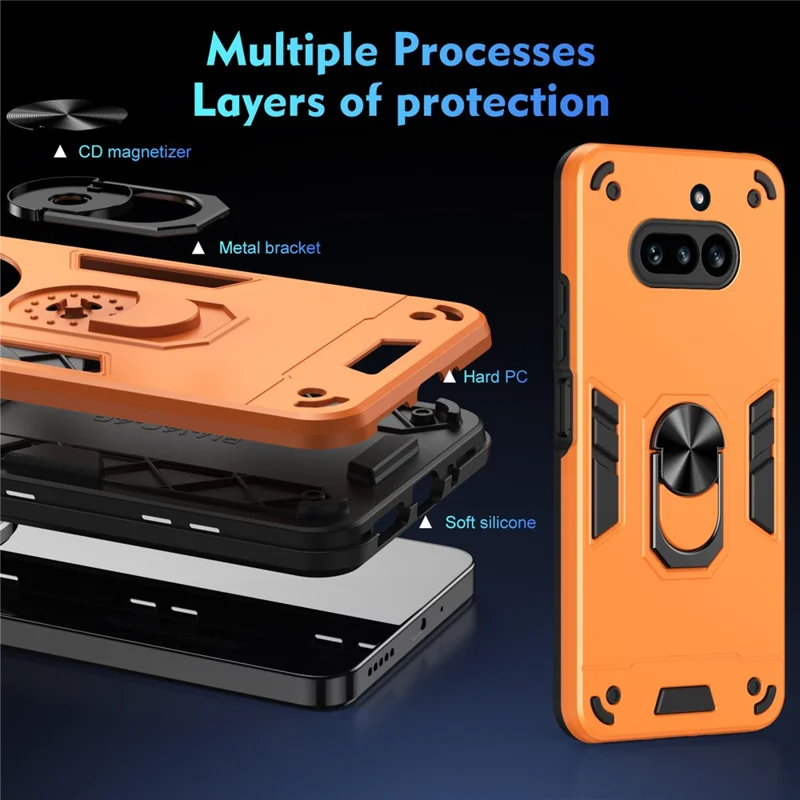 For Nothing Phone (4a) Case PC + TPU Drop Defend Phone Cover with Ring Kickstand - Orange