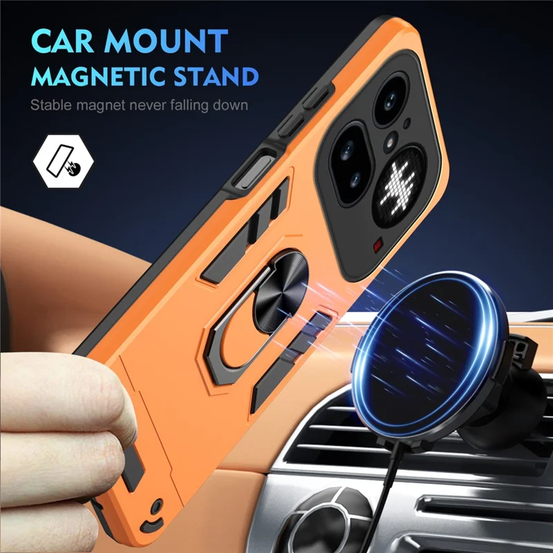 For Nothing Phone (4a) Pro Case PC + TPU Drop Defend Phone Cover with Ring Kickstand - Orange