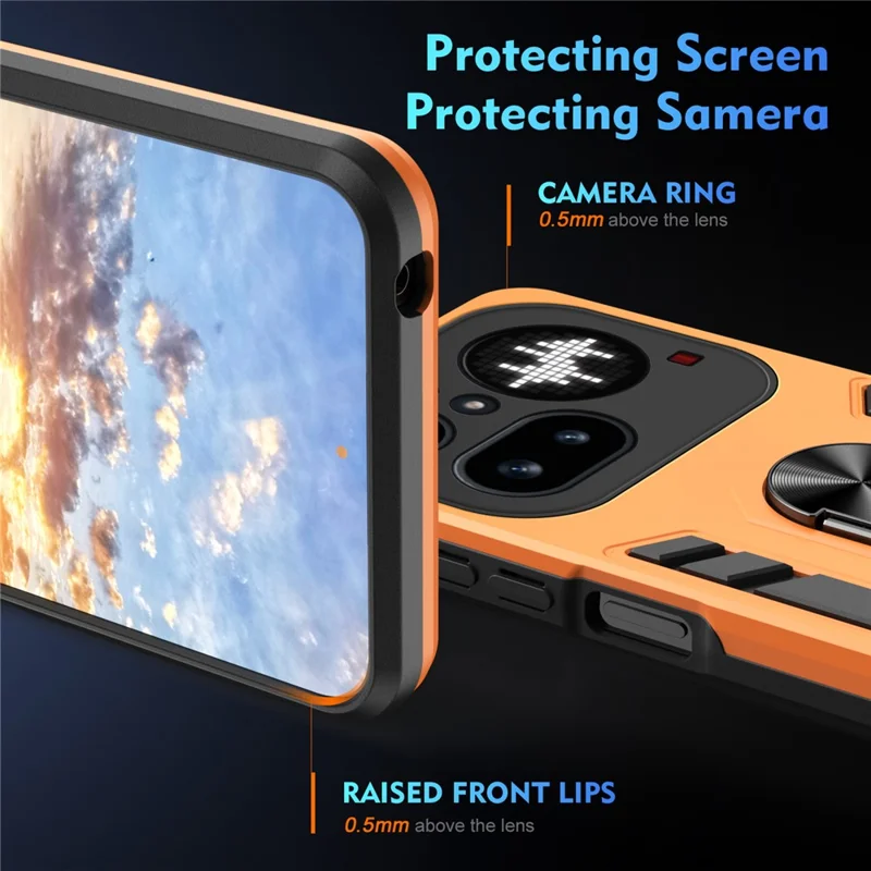 For Nothing Phone (4a) Pro Case PC + TPU Drop Defend Phone Cover with Ring Kickstand - Orange