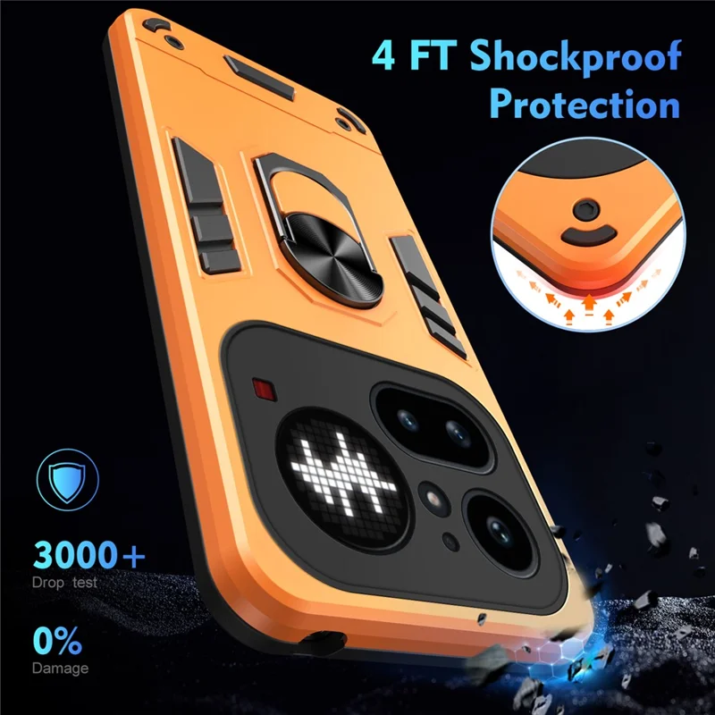 For Nothing Phone (4a) Pro Case PC + TPU Drop Defend Phone Cover with Ring Kickstand - Orange
