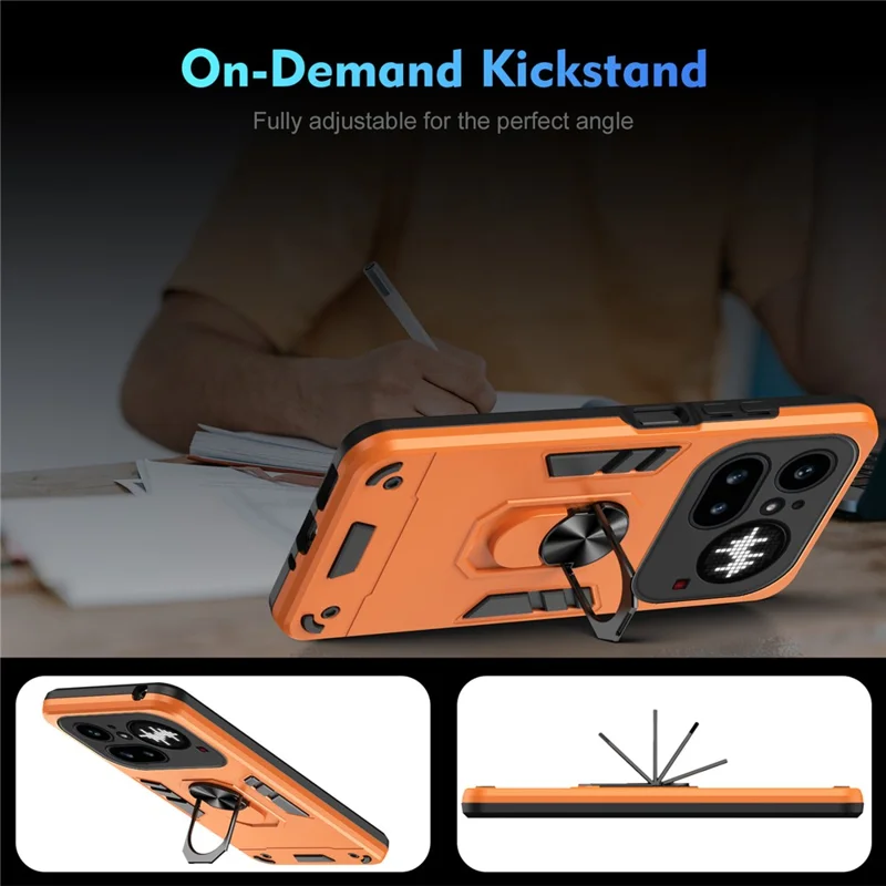 For Nothing Phone (4a) Pro Case PC + TPU Drop Defend Phone Cover with Ring Kickstand - Orange
