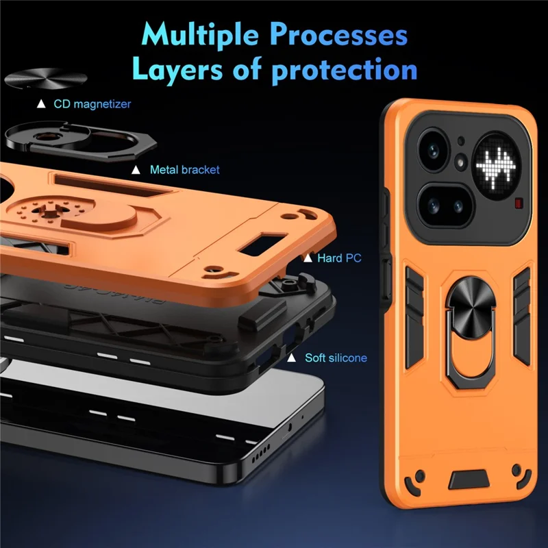 For Nothing Phone (4a) Pro Case PC + TPU Drop Defend Phone Cover with Ring Kickstand - Orange