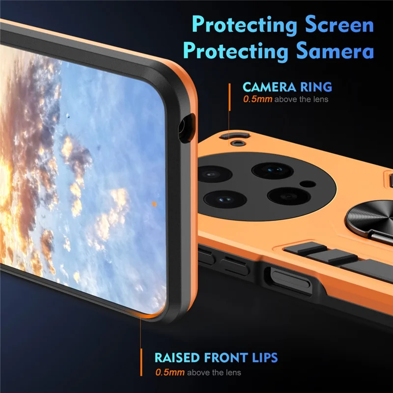 For vivo X300s 5G Case PC + TPU Drop Defend Phone Cover with Ring Kickstand - Orange