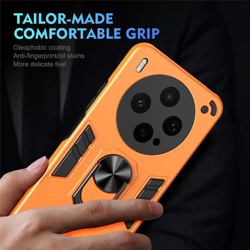 For vivo X300s 5G Case PC + TPU Drop Defend Phone Cover with Ring Kickstand - Orange