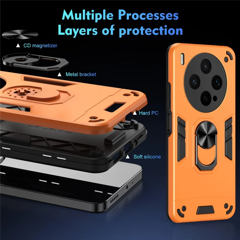 For vivo X300s 5G Case PC + TPU Drop Defend Phone Cover with Ring Kickstand - Orange