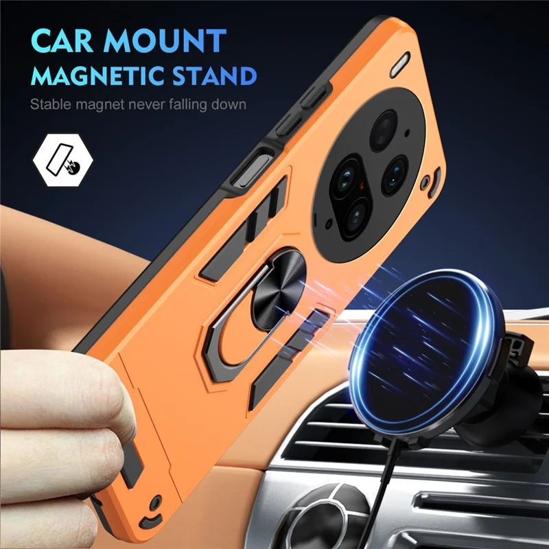 For vivo X300 Ultra 5G Case PC + TPU Drop Defend Phone Cover with Ring Kickstand - Orange