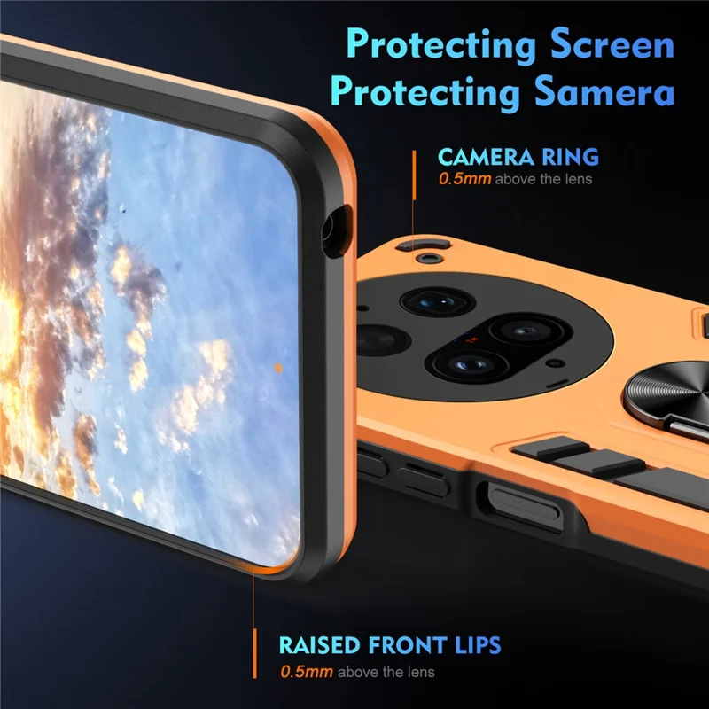 For vivo X300 Ultra 5G Case PC + TPU Drop Defend Phone Cover with Ring Kickstand - Orange