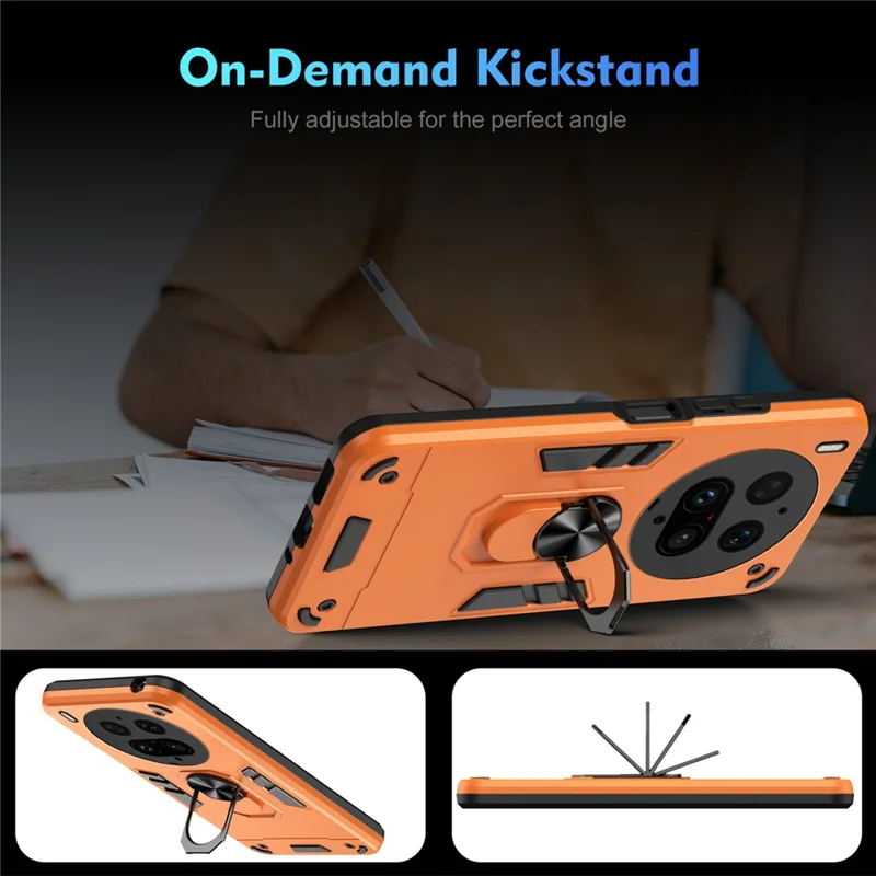 For vivo X300 Ultra 5G Case PC + TPU Drop Defend Phone Cover with Ring Kickstand - Orange