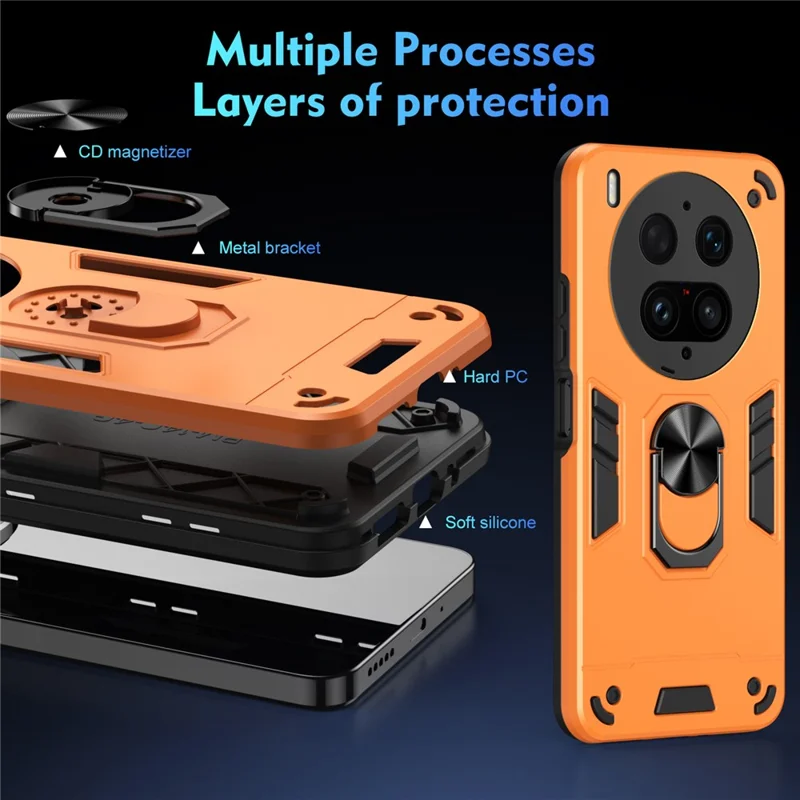 For vivo X300 Ultra 5G Case PC + TPU Drop Defend Phone Cover with Ring Kickstand - Orange