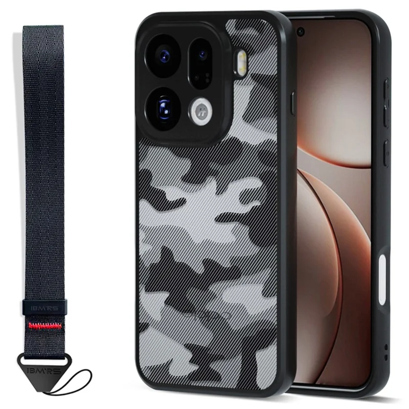 IBMRS for Oppo Find X9 Pro 5G Mobile Cover Soft TPU + Hard PC Case with Wrist Strap (Precision Cutouts) - Artistic Camouflage