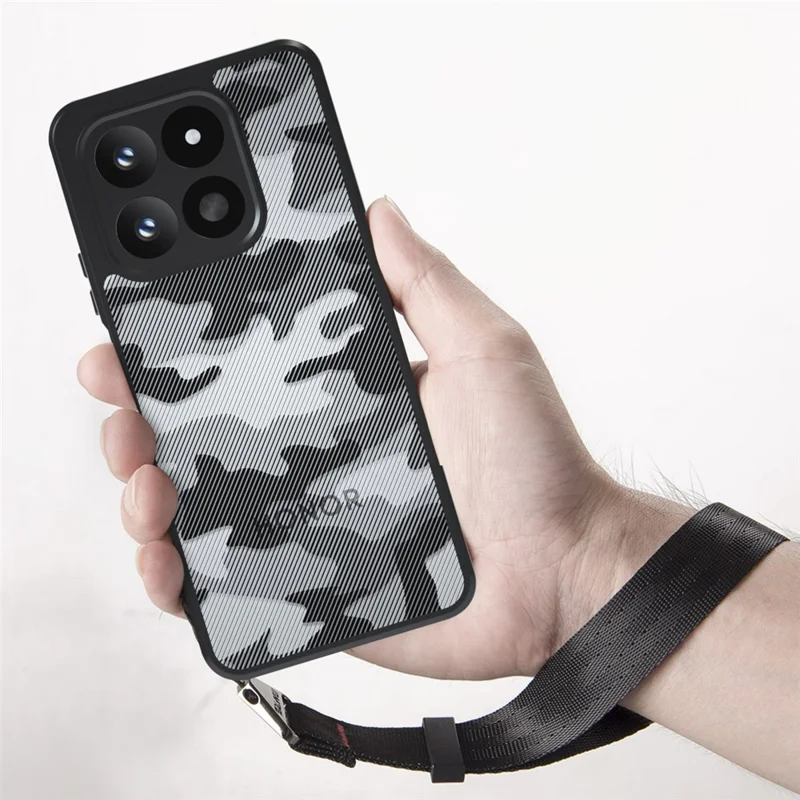 IBMRS Mobile Cover for Honor 400 Smart 5G  /  4G  /  X7d 4G Soft TPU + Hard PC Case with Wrist Strap (Precision Cutouts) - Artistic Camouflage