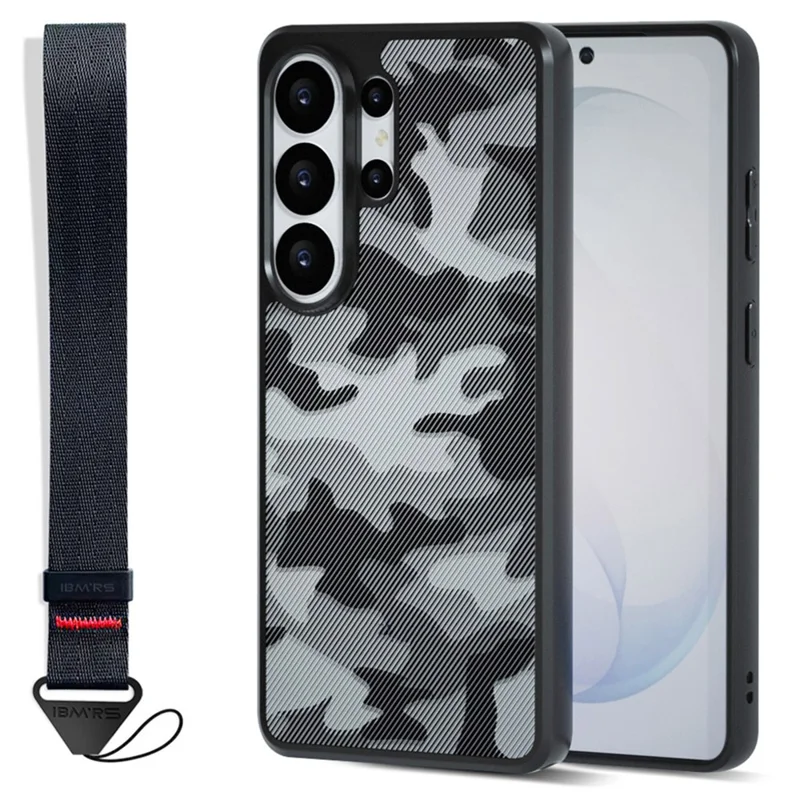 IBMRS pour Samsung Galaxy S26 Ultra Coque Mobile en TPU Souple + PC Rigide avec Sangle de Poignet (Découpes Précises) - Camouflage Artistique