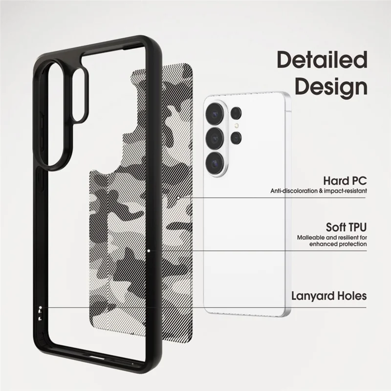 IBMRS pour Samsung Galaxy S26 Ultra Coque Mobile en TPU Souple + PC Rigide avec Sangle de Poignet (Découpes Précises) - Camouflage Artistique