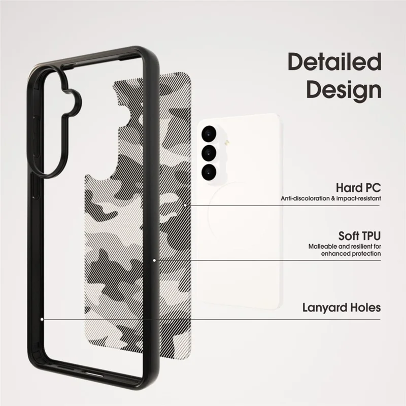 IBMRS para Capa de Telemóvel Samsung Galaxy S26+ TPU Macio + Capa PC Rígido com Alça de Pulso (Cortes Precisos) - Camuflagem Artística