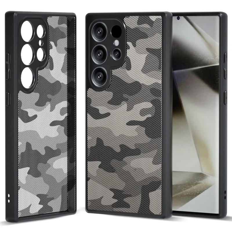 IBMRS pour Samsung Galaxy S25 Ultra Coque de Téléphone Souple en TPU + Coque Rigide en PC avec Sangle de Poignet (Découpes Précises) - Camouflage Artistique
