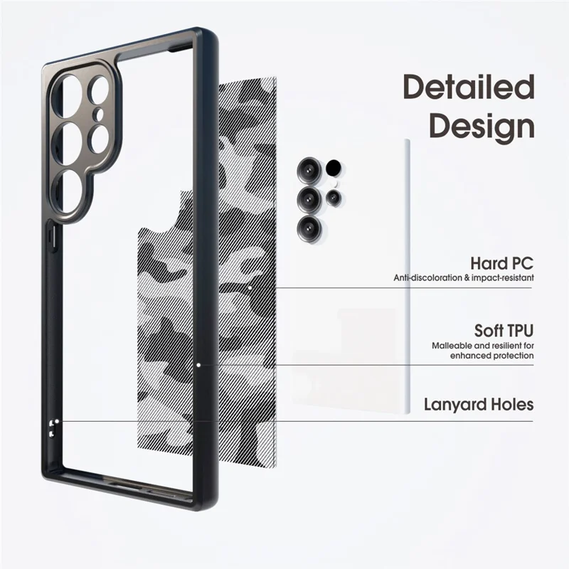 IBMRS pour Samsung Galaxy S25 Ultra Coque de Téléphone Souple en TPU + Coque Rigide en PC avec Sangle de Poignet (Découpes Précises) - Camouflage Artistique