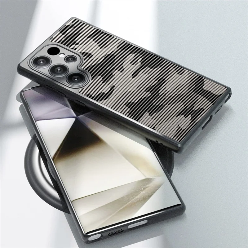 IBMRS pour Samsung Galaxy S25 Ultra Coque de Téléphone Souple en TPU + Coque Rigide en PC avec Sangle de Poignet (Découpes Précises) - Camouflage Artistique