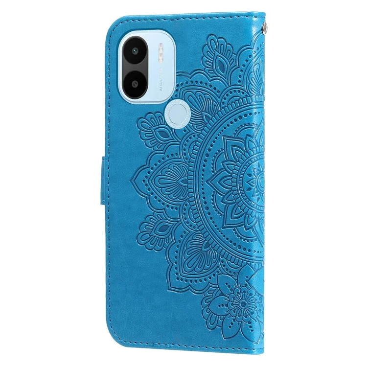 Pour Xiaomi Redmi a1 + 4G (avec Trou D'empreinte Digitale) Fleur de Fleur de Fermeture Magnétique PU Portefeuille de Boîtier en Cuir PU Soble Flip Protection Flip Téléphone Avec Strap - Bleu