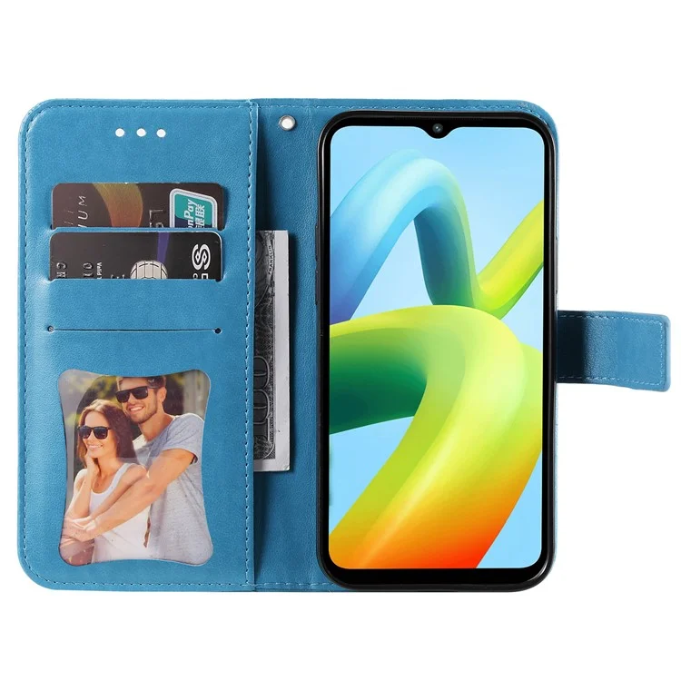Pour Xiaomi Redmi a1 + 4G (avec Trou D'empreinte Digitale) Fleur de Fleur de Fermeture Magnétique PU Portefeuille de Boîtier en Cuir PU Soble Flip Protection Flip Téléphone Avec Strap - Bleu