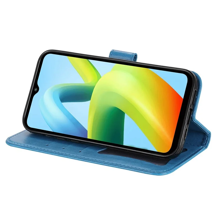 Pour Xiaomi Redmi a1 + 4G (avec Trou D'empreinte Digitale) Fleur de Fleur de Fermeture Magnétique PU Portefeuille de Boîtier en Cuir PU Soble Flip Protection Flip Téléphone Avec Strap - Bleu