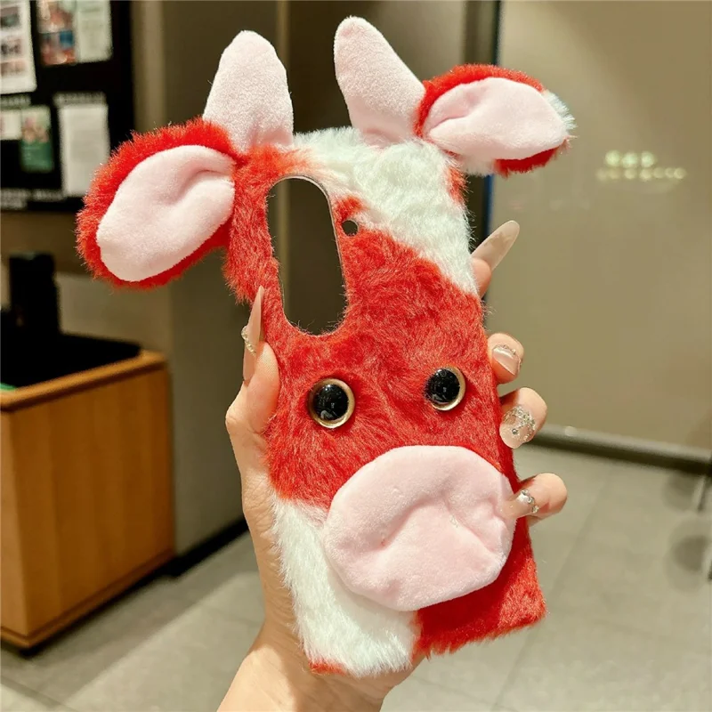 For Samsung Galaxy Z Fold8 Case Plush Cow Hard PC Protective Phone Cover - Red