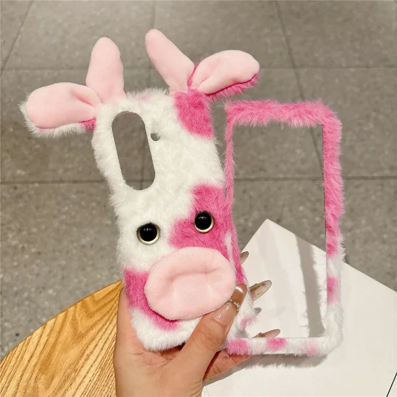For Samsung Galaxy Z Fold8 Case Plush Cow Hard PC Protective Phone Cover - Red