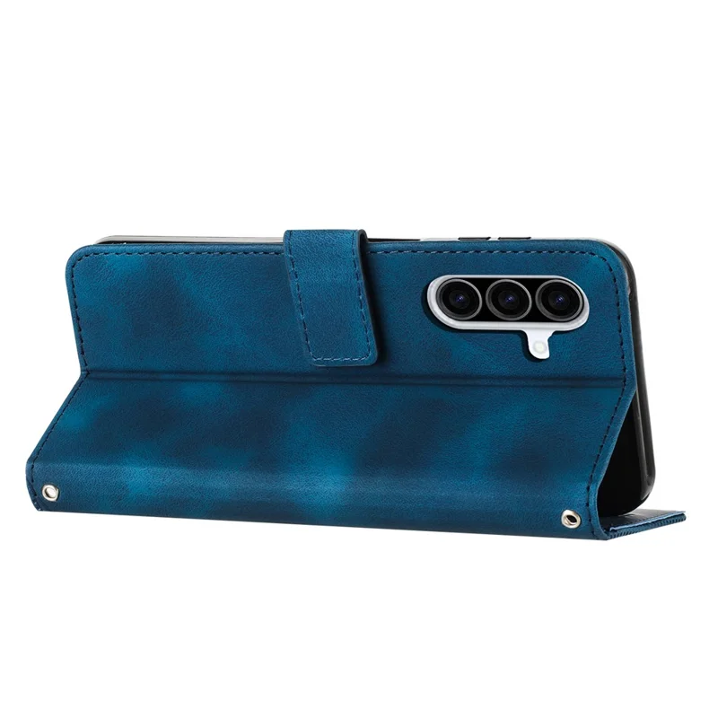 Capa de Couro para Samsung Galaxy A27 com Estampa de Triângulos, Capa de Telefone com Alça de Mão - Azul
