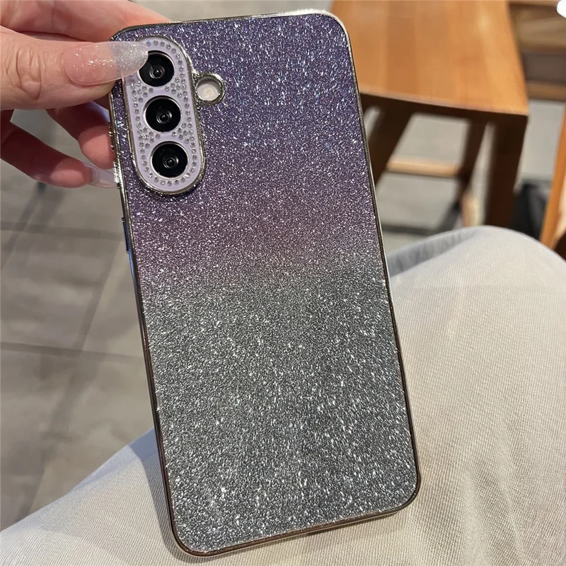 Чехол для Samsung Galaxy S26+ с градиентным блеском, TPU+PC, с декором из страз вокруг камеры - Градиентный фиолетовый
