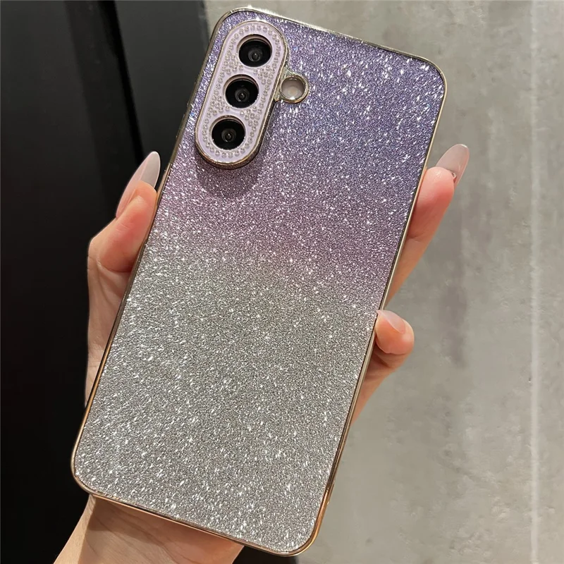 Чехол для Samsung Galaxy S26+ с градиентным блеском, TPU+PC, с декором из страз вокруг камеры - Градиентный фиолетовый
