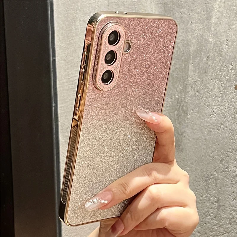 Coque pour Samsung Galaxy A37 5G, étui en TPU+PC avec effet paillettes dégradé et cadre photo orné de strass - Rose dégradé