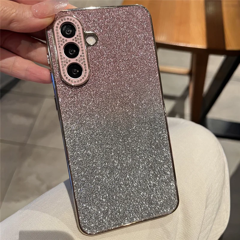 Coque pour Samsung Galaxy A37 5G, étui en TPU+PC avec effet paillettes dégradé et cadre photo orné de strass - Rose dégradé