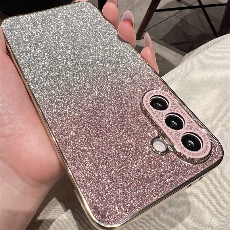 Coque pour Samsung Galaxy A37 5G, étui en TPU+PC avec effet paillettes dégradé et cadre photo orné de strass - Rose dégradé