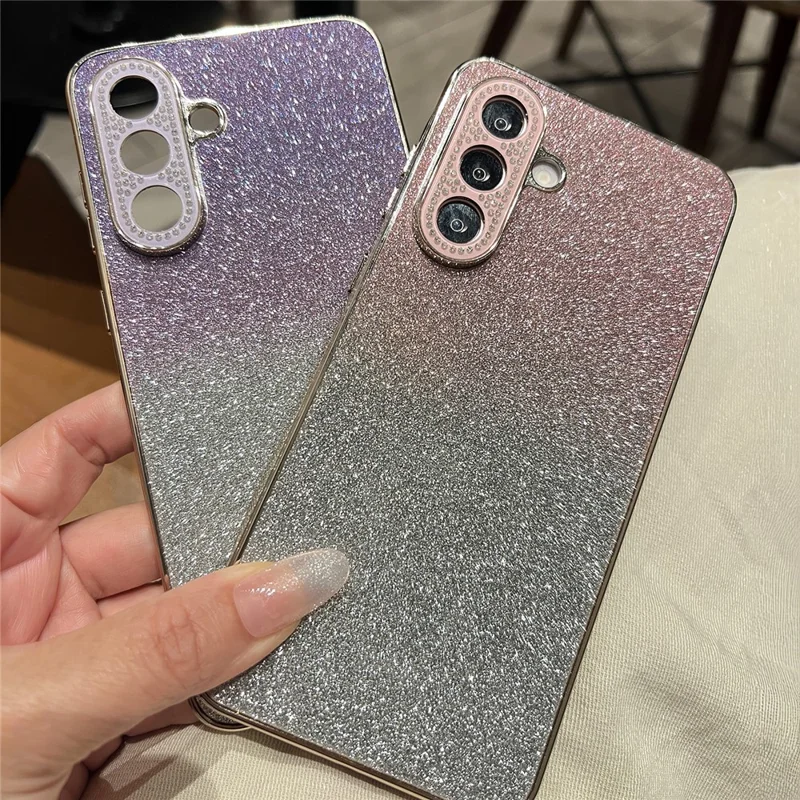 Coque pour Samsung Galaxy A37 5G, étui en TPU+PC avec effet paillettes dégradé et cadre photo orné de strass - Rose dégradé
