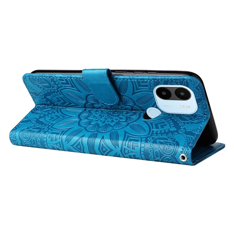 Pour Xiaomi Redmi a1 + 4G PU Cuir pu Sunflower Imprimé Couverture Couverture Globale Sold de Fermeture Magnétique Couvercle Avec Bracelet de Poignet - Bleu